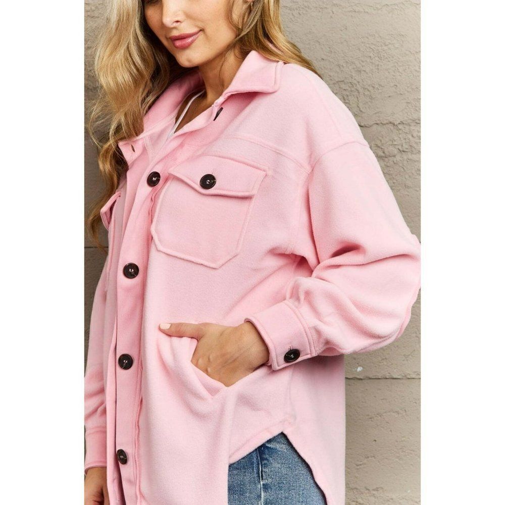 Zenana All About the Fleece Button-Down Shacket in Dusty Pink S-L QJ-4003D4 - Picture 4 of 7